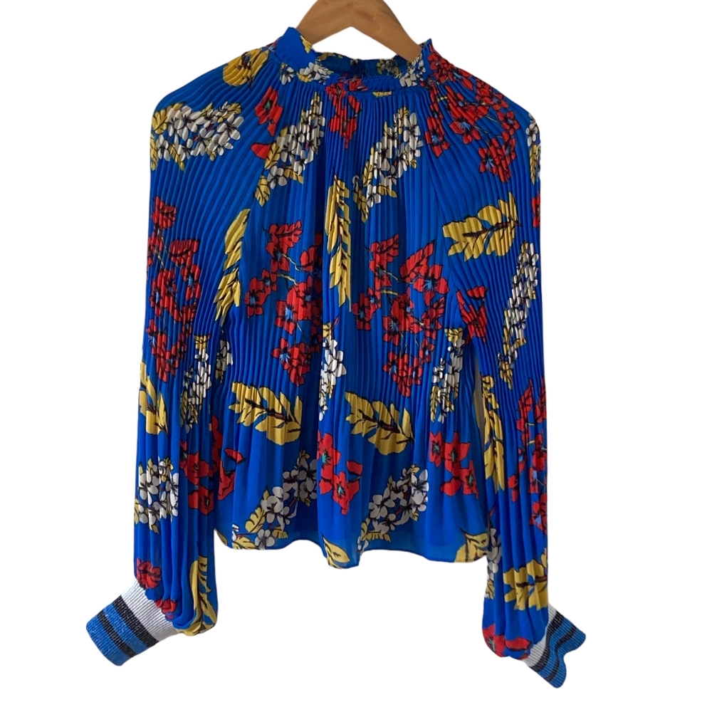 Designer Sample Pleated Floral Chiffon Blouse - UK Size 8/10 -Unique and Elegant - Picture 1 of 13